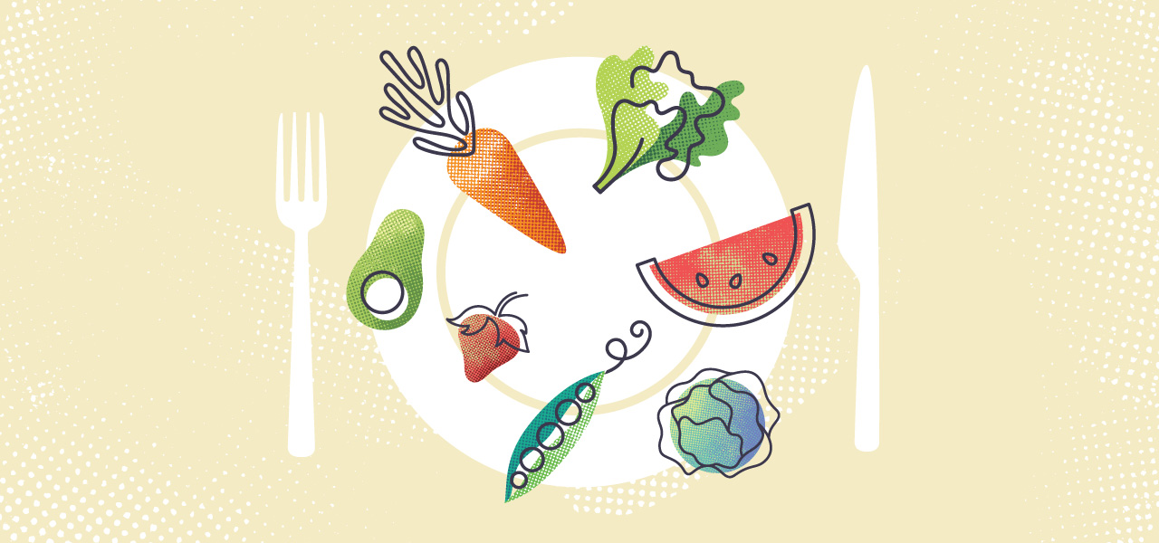 Illustration of healthy foods on plate