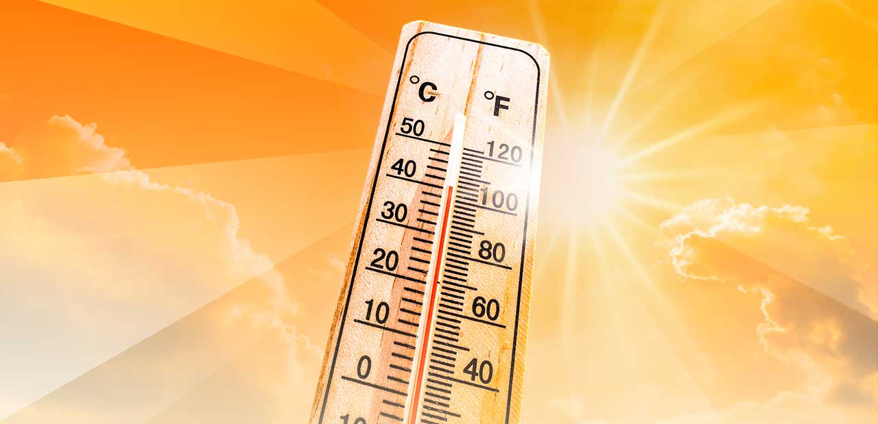 photo illustration of thermometer showing high temperatures