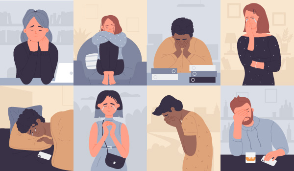 illustration depicting individuals in various types of grief