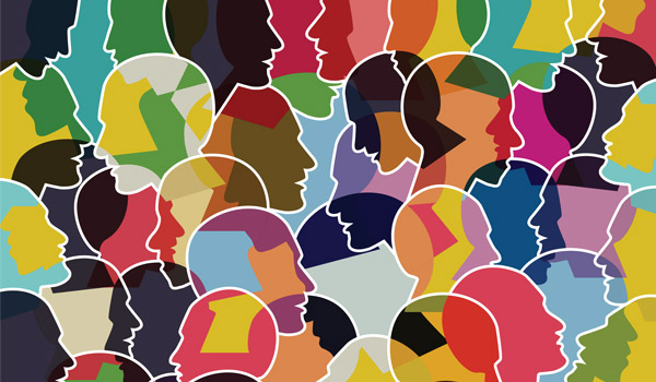 Illustration montage of differently colored head profiles