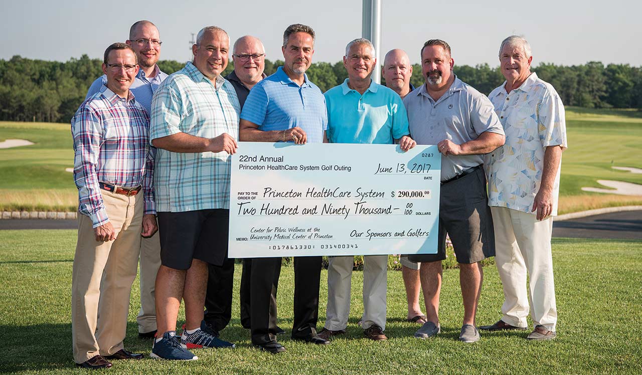 Barry Rabner (fourth from the right), President & CEO, Princeton HealthCare System, along with Golf Outing committee members and representatives from top sponsor Compass One Healthcare.