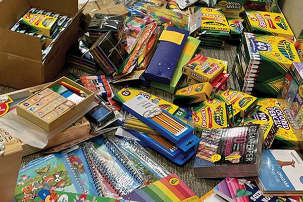 photo of art supplies collected by employees of Firmenich Corporation
